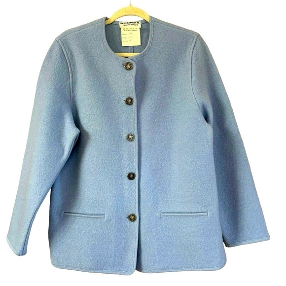 Scheiber M. 100% Wool Light Blue Vintage Smoking Jacket Crest Buttons Women’s M - Picture 1 of 16